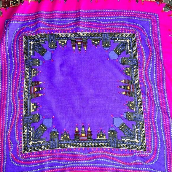 Albert Nipon Wool Square Scarf Purple Multicolor Persian Motifs Excellent 38x38 - Picture 10 of 16